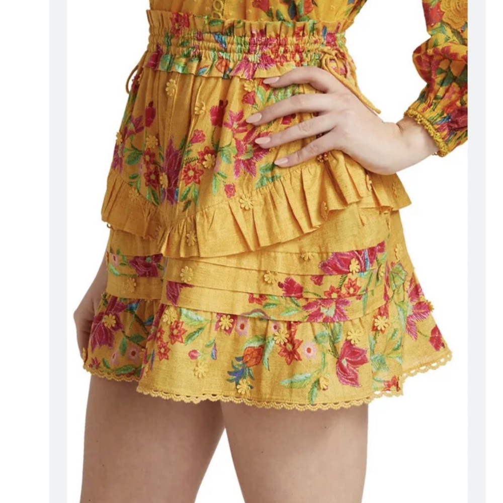 NWT Farm Rio mustard yellow floral dream ruffle skirt